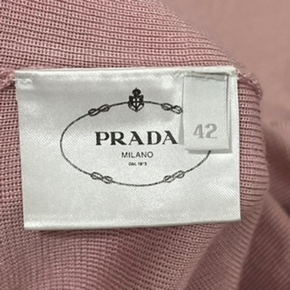 Prada Womens Sweater 42 Pink 3/4 Large Sleeve Scoop Neck Knit Stretch Designer - Picture 4 of 6